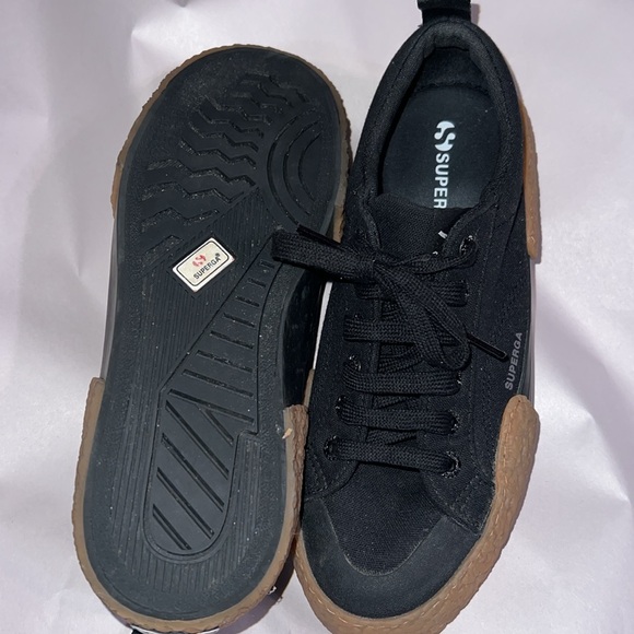 New Superga 2660 Unisex Black Gum cloth big stripe bumper Sneakers M6/W8 - Picture 5 of 14